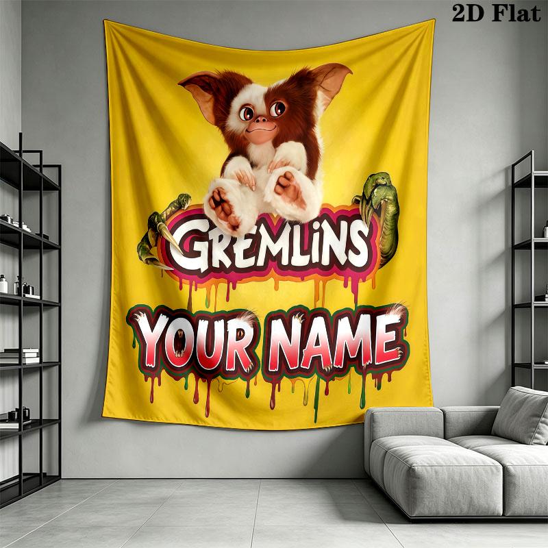 Gremlins Gizmo Custom Name Wall Tapestry Aesthetic Wall Hanging Printed Fabric Blanket Decorative Tapestries for Bedroom Living Room Home Decor