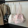 Korean Version of Niche Lazy Style Lace Tote Bag Women's 2025 Summer High-end Sense of Foreign Style Casual Messenger Backpack