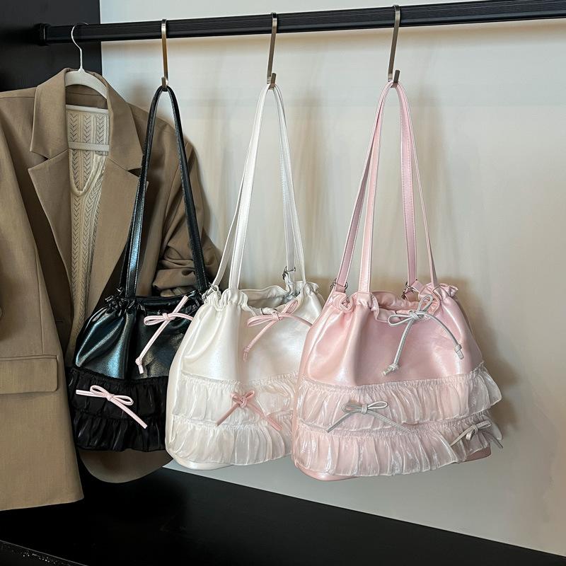 Korean Version of Niche Lazy Style Lace Tote Bag Women's 2025 Summer High-end Sense of Foreign Style Casual Messenger Backpack