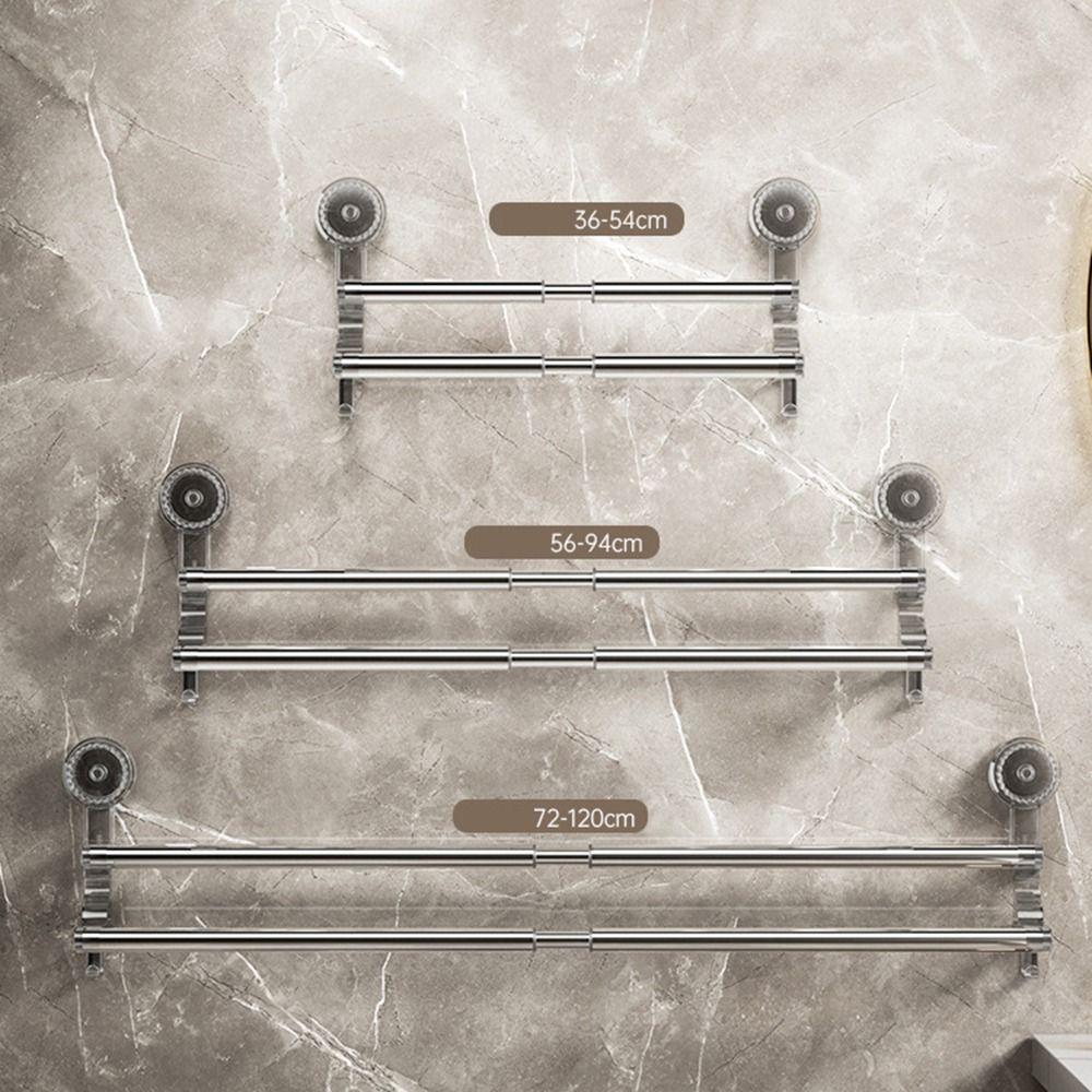 1Pcs Suction Cup Wall Towel Rack Double Layer Rod Kitchen Bathroom Shelf