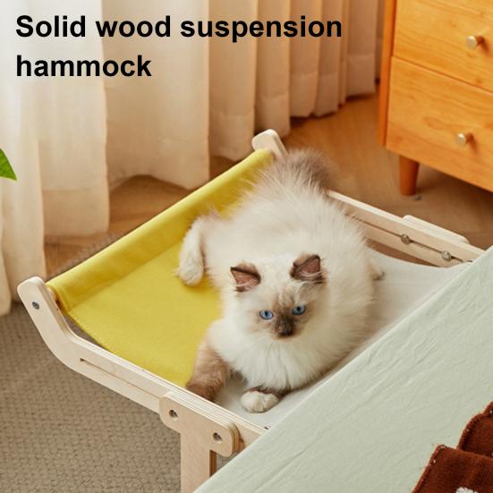 Bedside Cat Hammock Adjustable Cat Bed Window Perch with Wood Frame No Drilling Installation Pet Hammock for Window Sill Indoor Cats