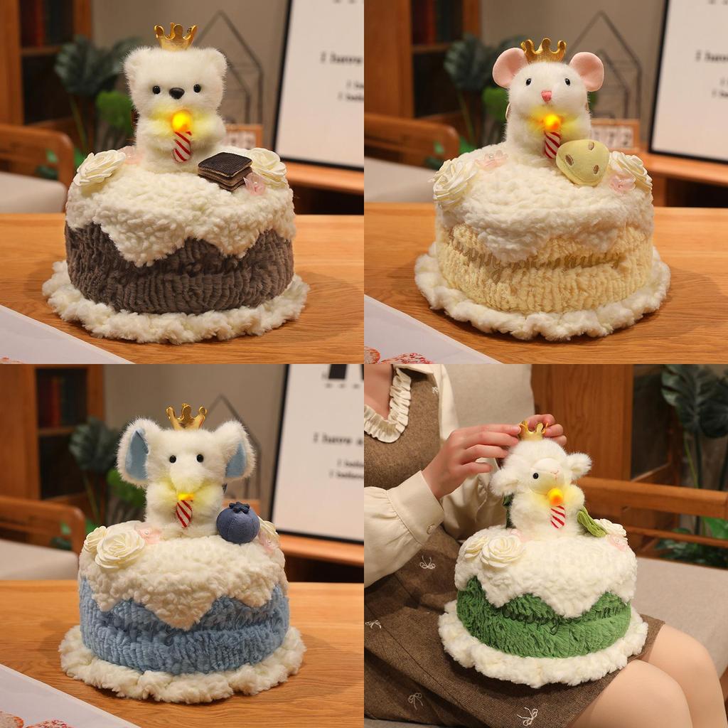 Creative Cake Shaped Plush Bear With Light For Kids And Teens Gift