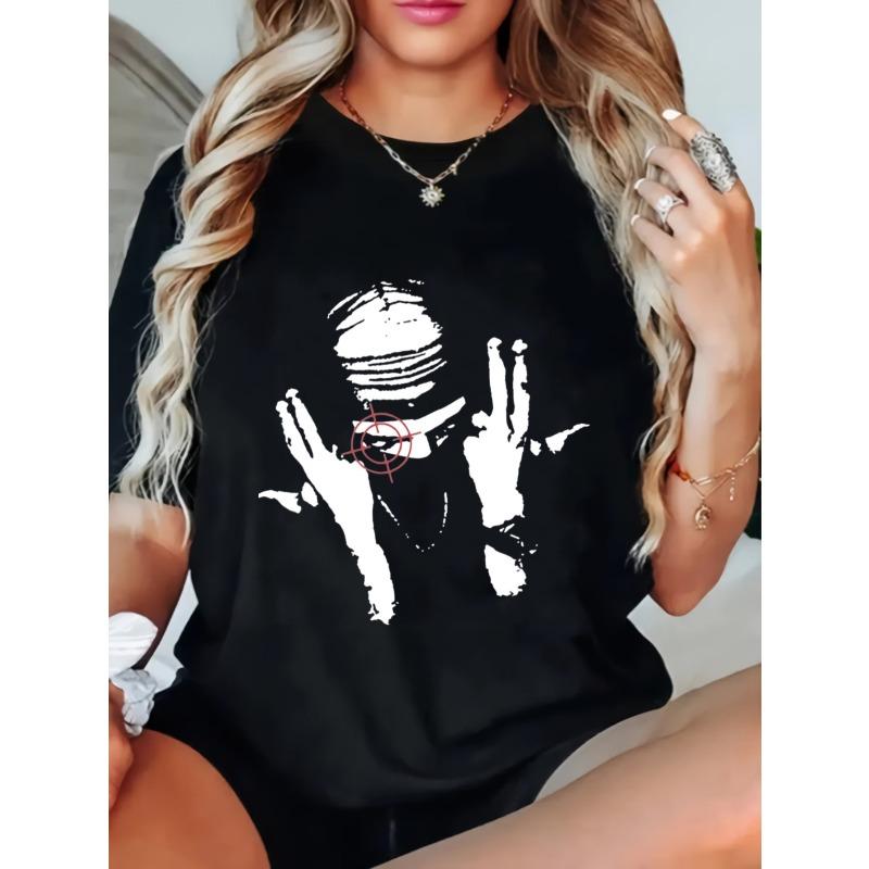 

Black T Shirt Women Casual Graphic Print Hands and Ball Design Loose Fit Top For Daily Wear and Street Style XXXXL чёрный