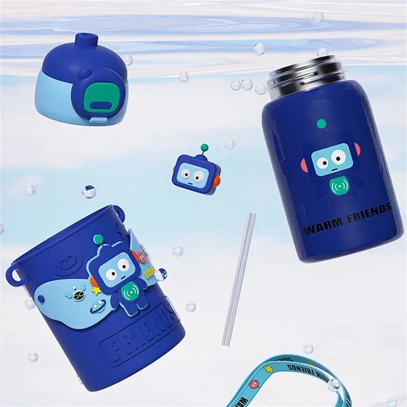 450ml Stainless Steel Insulated Mug Cartoon animals Vacuum Flasks Cup for Student Silicone Sleeve Thermos Water Bottle Kids gift