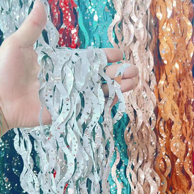 Birthday Decoration Curtains Party 1*2m Tinsel Foil Fringe with Star Photo Backdrop Streamers for Festive Eve Wedding Halloween