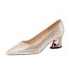 Rhinestone medium heel shallow mouth single shoes autumn new pointed thick heel wedding shoes with cheongsam shoes temperament socialite
