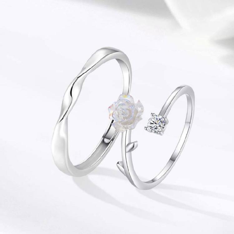 Anéis de Namoro Anéis Abertos Flor Anéis de Dedo Ajustáveis Textura Prateada Joia de Dedo Flor Perfeito para Várias Ocasiões