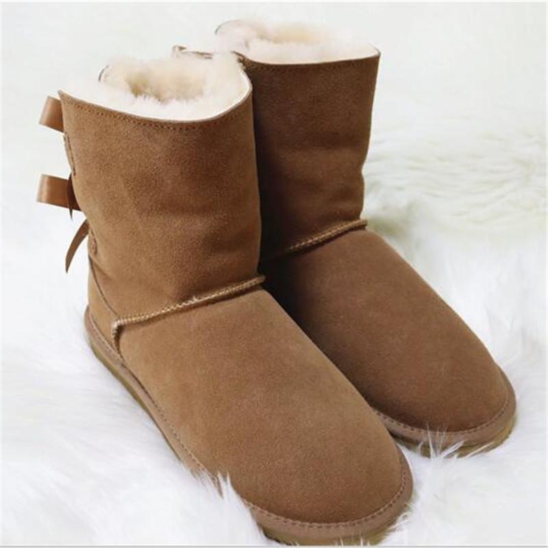 100% Natural Fur Shoes Women Classic Waterproof Genuine Cowhide Leather Snow Boots Women Boots Warm Winter Boots For Women Shoes