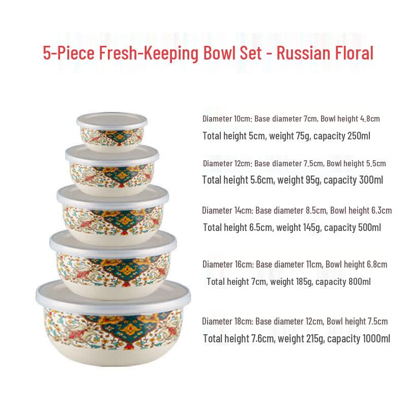 Retro Chinese Enamel Food Storage Bowl Set with Lids