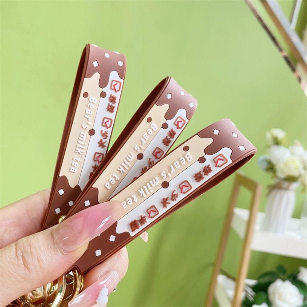 Tea Cup Ornament Milk Tea Bottle Keyring Liquid Oil Keyring Milk Tea Cup Bear Keychain Bag Pendant