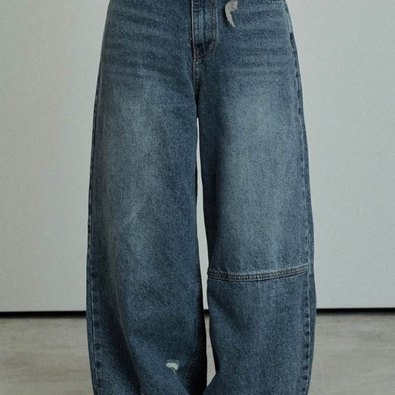 

BEING AT THE TOP Hem Damage Keyring Wide Denim pants (Deep Blue) 2