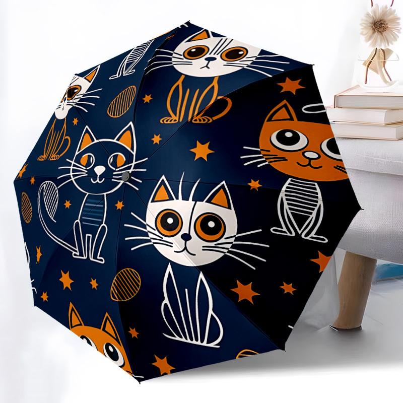 

1pc Cat Pattern Automatic Folding Umbrella Durable Iron Frame,All Seasons Home Travel Outdoor Multifunctional Umbrella yy251115116