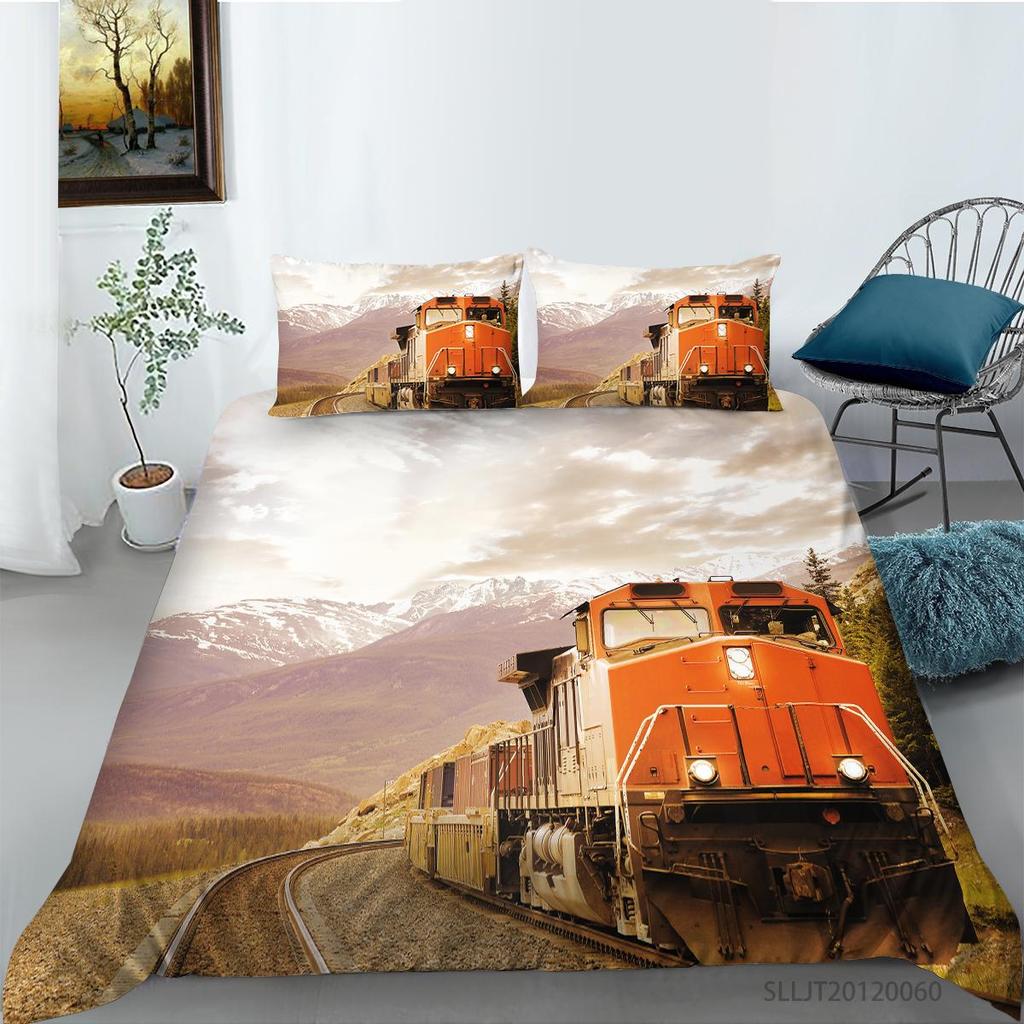 Bettbezug-Set, Zug, King-Size-Bett, Einzelgröße, kreatives Fahrzeug, Malerei, modische Bettwäsche, Anzug, hochwertige Heimbettwäsche