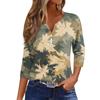 Damen V-Ausschnitt Freizeit Dreiviertelarm Knopf-Detail Top mit Blumenmuster