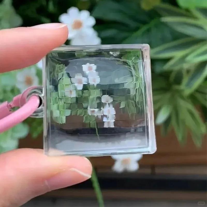 Clear Acrylic Pixel Keychains Blank DIY Frame for Couple Anniversary Gift Custom Photo Keyrings Bag Pendant Accessories