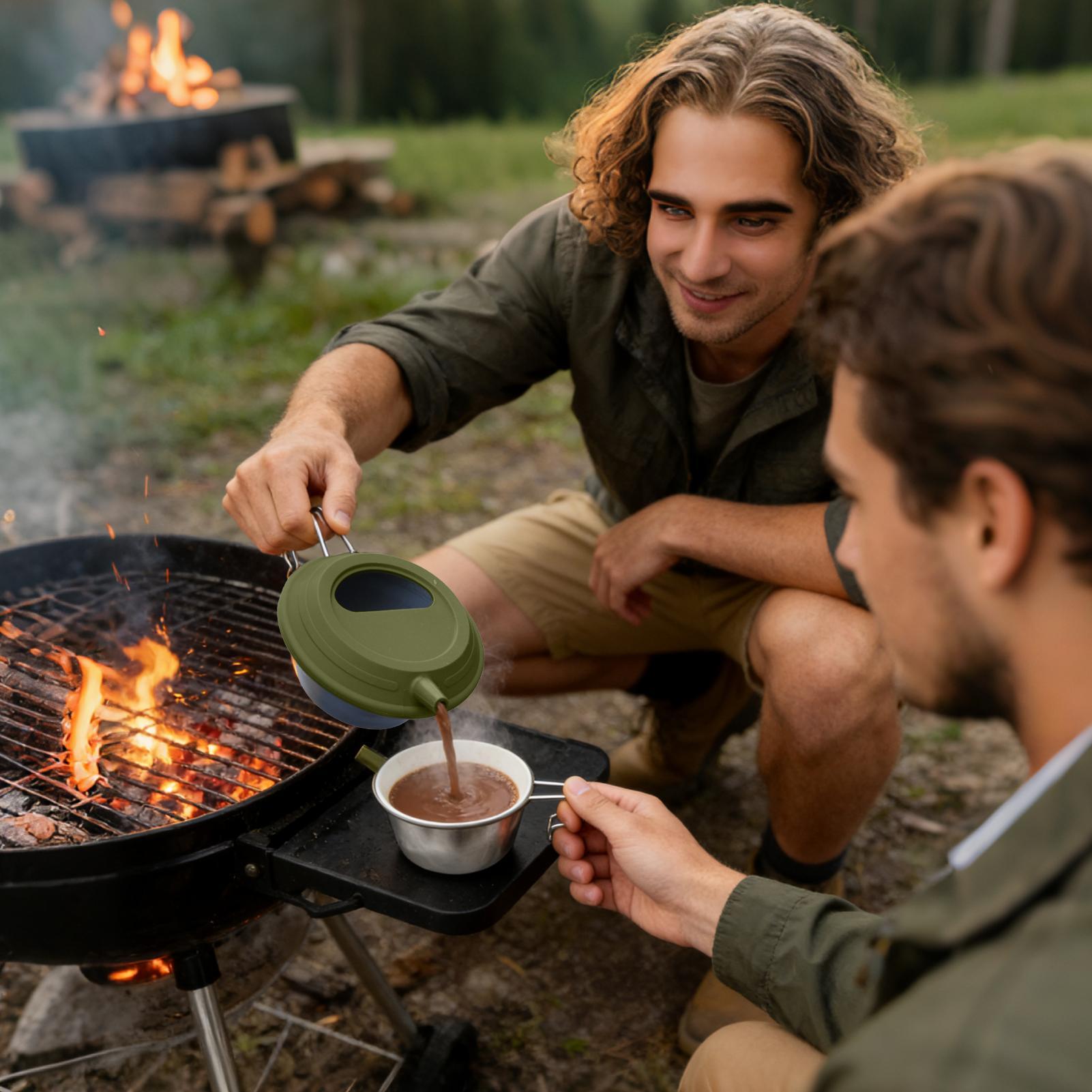 

Camping Mug with Lid Stainless Steel Folding Handle with Silicone Lid Kettle Backpacking Cup for Travel Outdoor Hot Cold Coffee 300ml