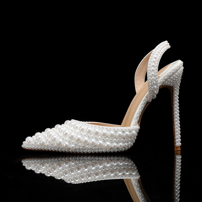 

Мода Роскошь Ручная работа Полностью жемчужные Свадебные Женские Туфли Элегантные С острым носком Слингбэки на высоком каблуке Модные Летние Вечерние Свадебные Туфли 40 белый