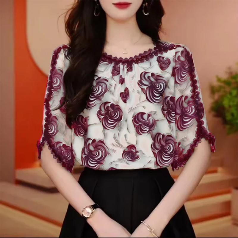 ZANZEA Women Casual Round Neck Short Sleeve Loose Floral Blouse