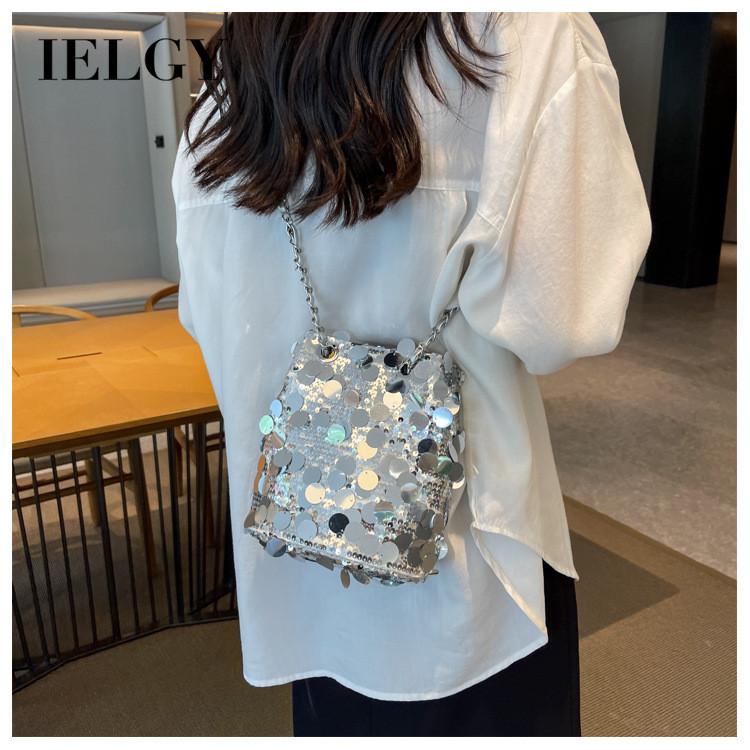 IELGY Fashion Sequined Shoulder Messenger Bag Large Capacity Bucket Bag