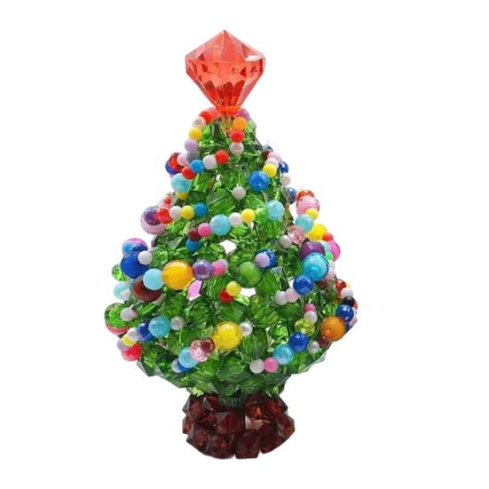 DIY Christmas Craft Kits Handmade Beaded Tree Ornament, Sparkly Crystal Bead Mini Creative Ornament Making Tabletop Decor, Hand-Woven Xmas Desktop