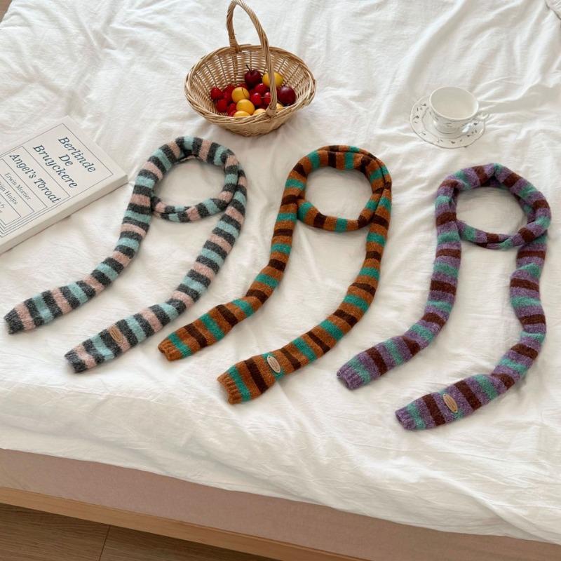 Scarf atmosphere new millennial babes long baguette narrow scarf rainbow stripe knitted scarf women