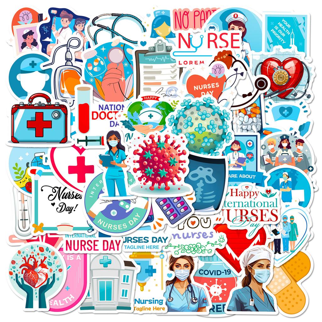 50 Light Blue Theme Hospital Small Icon Doctor Nurse Stickers Injection Clinic Decoration Nurses Stickers