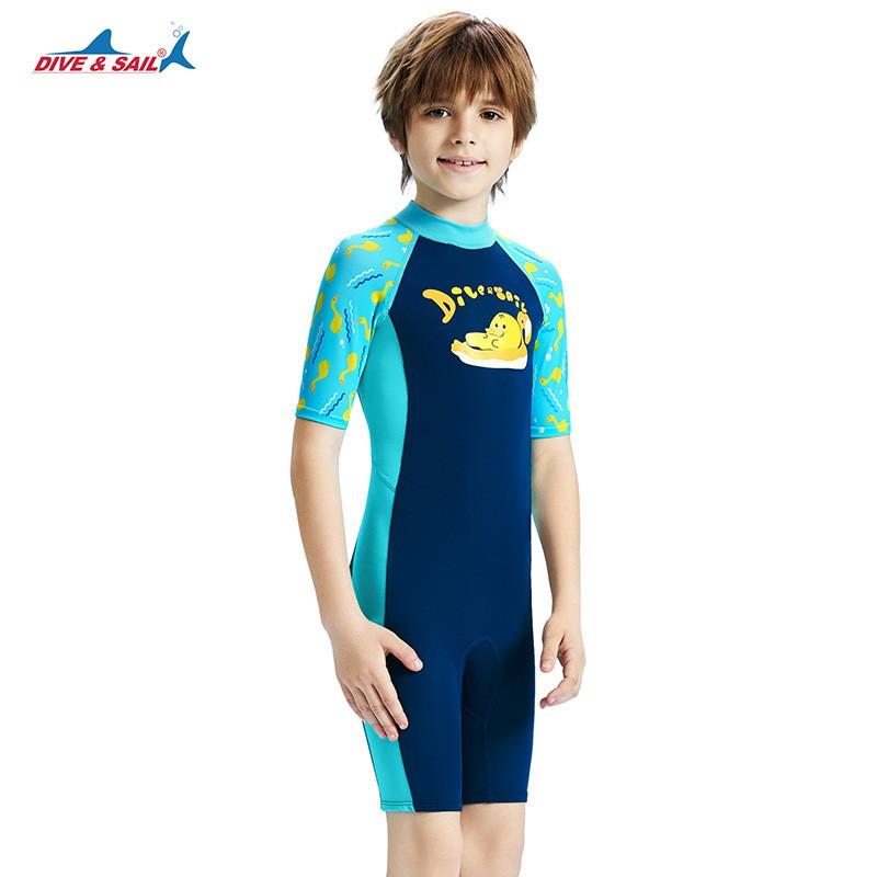 Boys Swimwear One-Piece Short Sleeve Rash Guard UV Protection Quick Dry Swimsuit Swimming Training Snorkeling