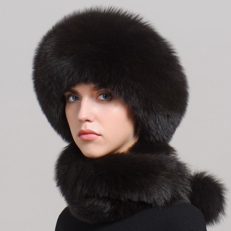 

Шапка из меха лисы женская зимняя монгольская шапка шарф интегрированный мех кролика защита ушей полный мех зимняя меховая шапка женская зимняя Adjustable(55-60cm)