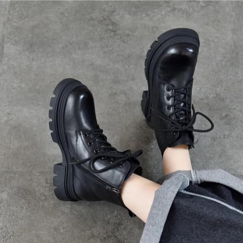 Johnature Genuine Leather Wool Boots Thick And Warm Women's Cotton Shoes Thick Soles Anti Slip Short Boots
