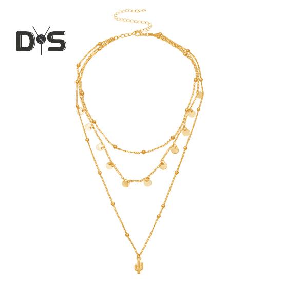 

Длинная цепочка, многослойное изящное ожерелье, модные шариковые бусины, подвеска в виде кактуса, ожерелье, ювелирные изделия для женщин и девочек золотистый