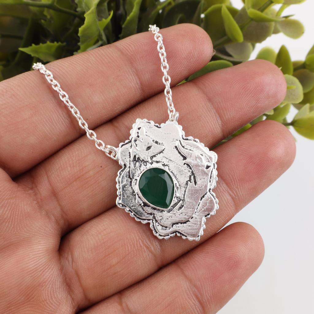 Green Onyx Gemstone Handmade 925 Sterling Silver Jewelry Pendant Gift For Women