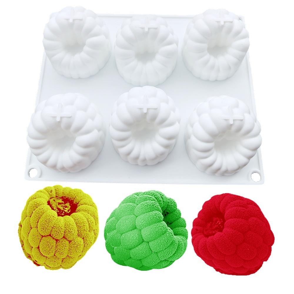 

6-Cavity Large Raspberry Silicone Mold - For Mousse Cake Chocolate Jelly Flip Candy Baking DIY белый