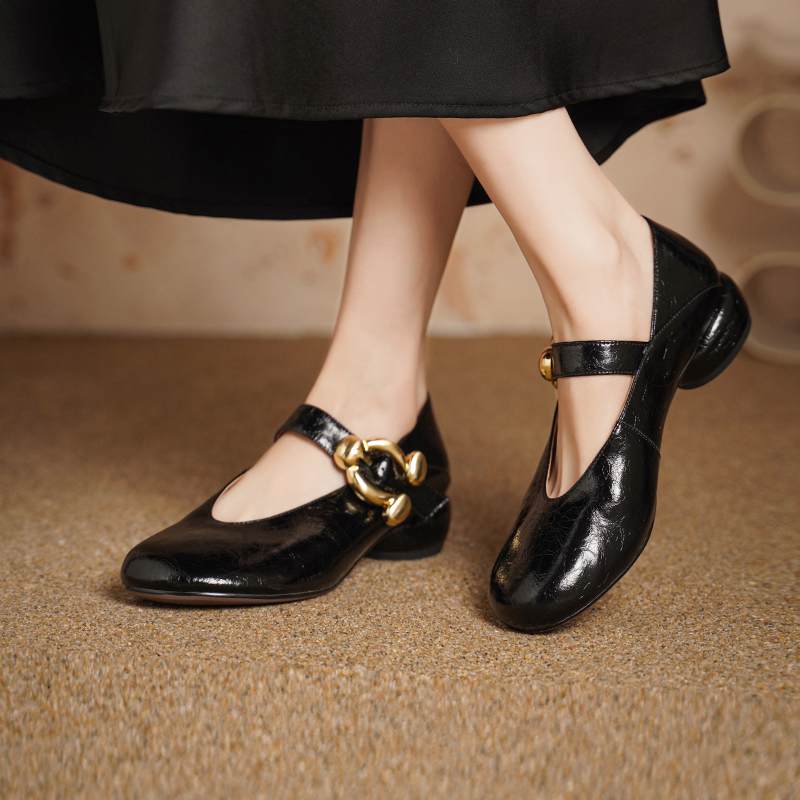 Krazing Pot Sheepskin Fashion Summer Spring Autumn Med Heels Metal Buckle Women  European Design Round Toe Pumps