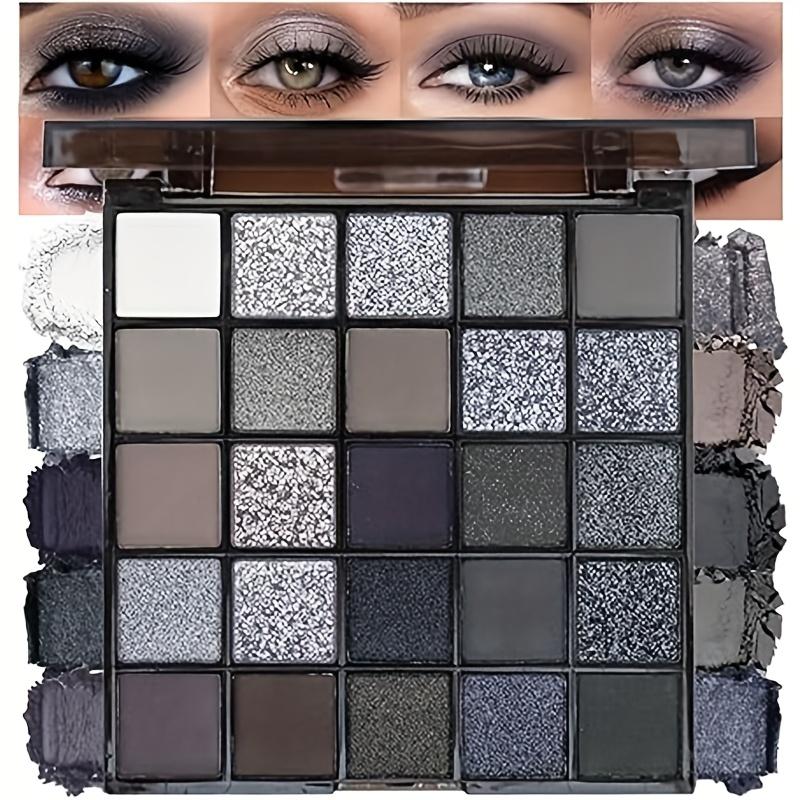 25-kleuren Zwart Matte & Shimmer Oogschaduw Palette Hooggepigmenteerd, Langhoudend, Waterdicht, Smoky & Glitterende Gothic Make-up voor Verleidelijke Ogen
