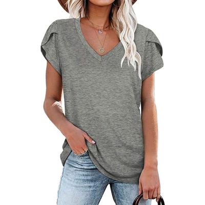 Sommer Casual V-Ausschnitt Lose Kurzarm Top Einfarbig T-Shirts Damen