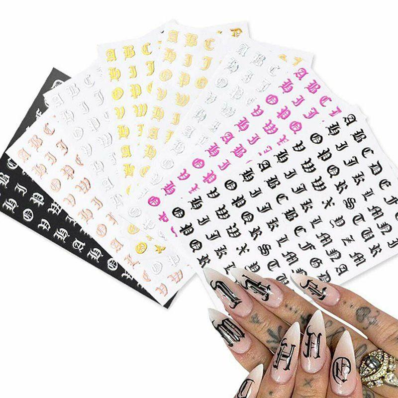 Nail 3d Art Stickers Latin Roman English Alphabet Letter Decals Decoration Tip