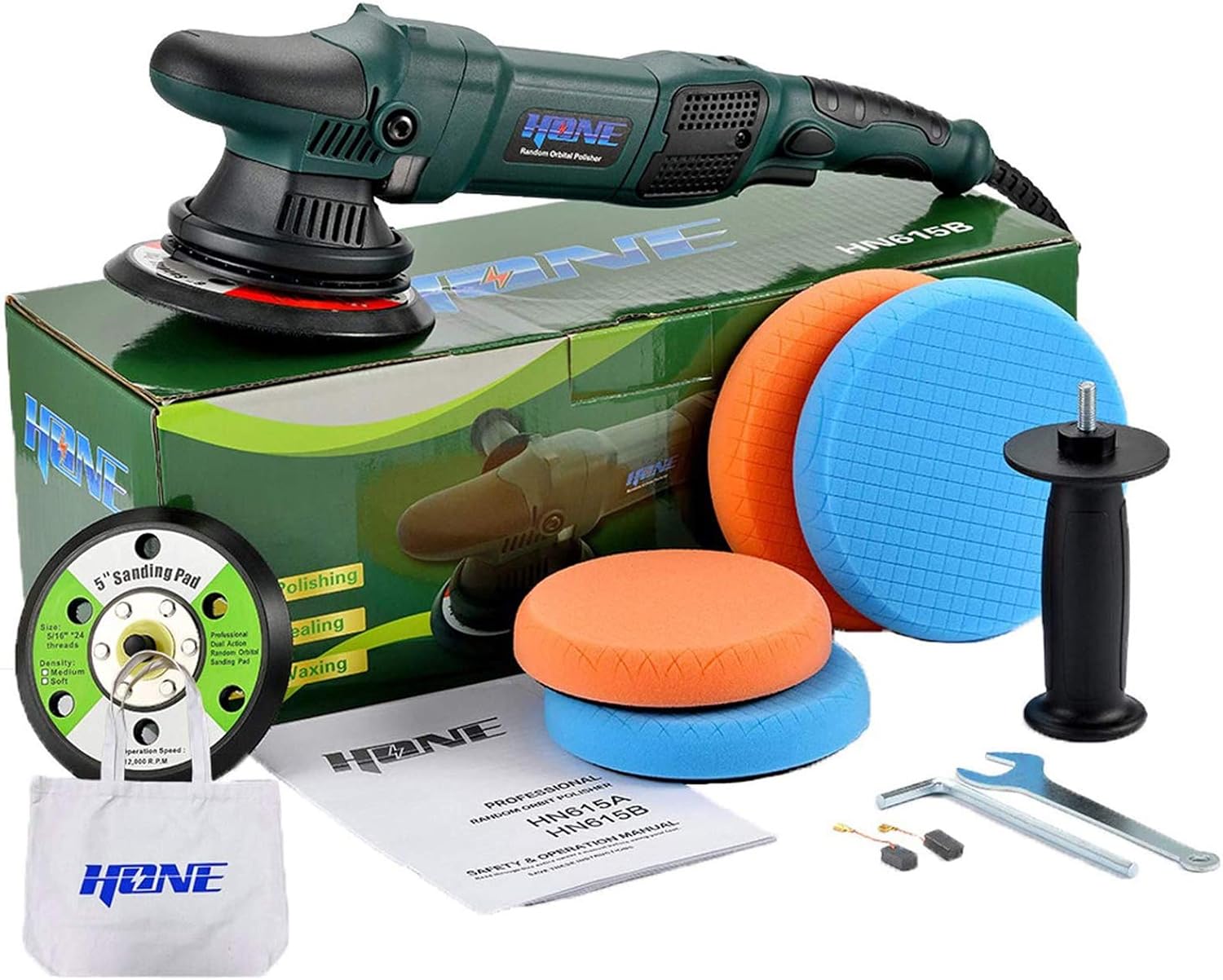 

15мм Ексцентрикова полірувальна машина, 6 /5 Полірувальник подвійної дії, 850 Вт Регульована швидкість Автомобільний полірувальник HNPR615B чорний