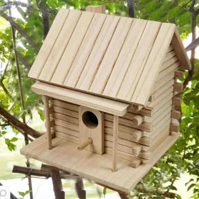 Practical Wooden Birdhouse Nesting Box Hanging Bird Nests for outside Home Garden Decoration - Bird Cage Accessories