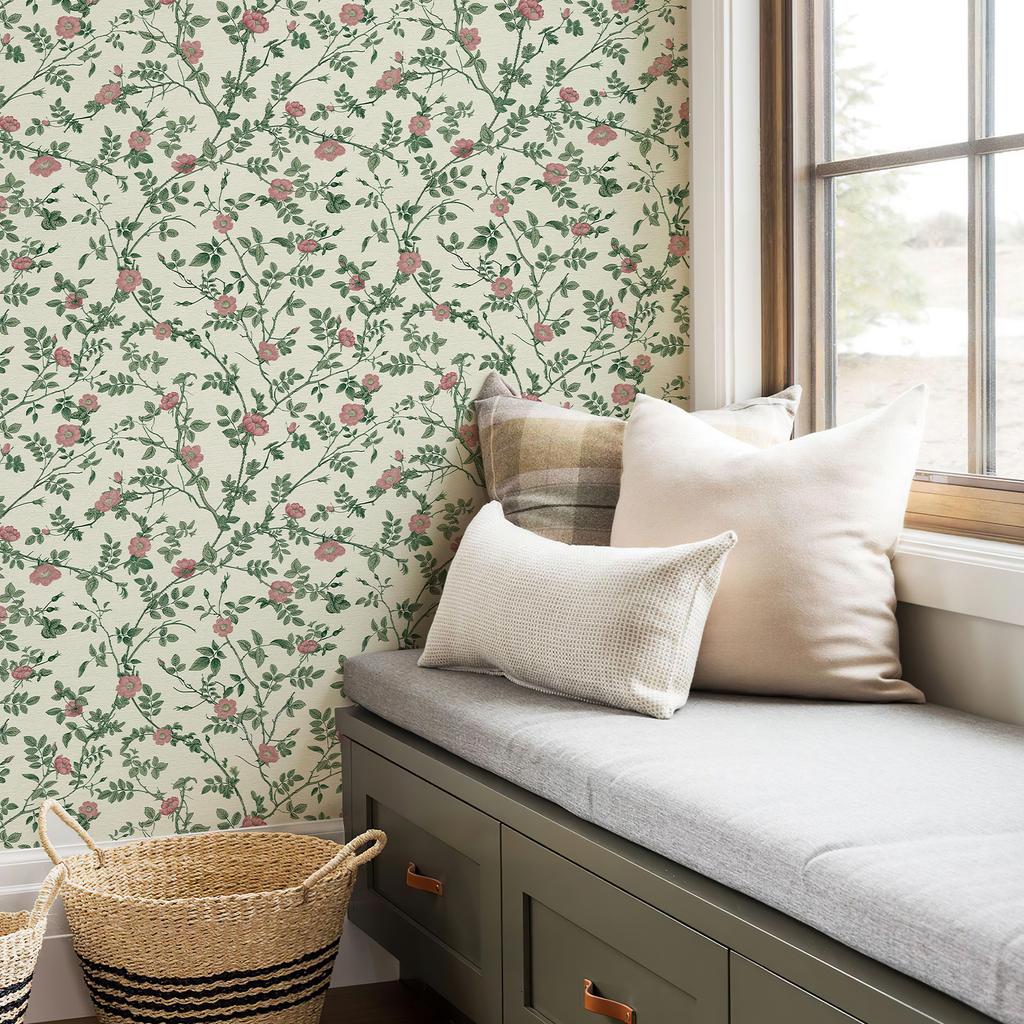 Green Floral Peel And Stick Wallpaper Retro Self Adhesive Waterproof Flower Wall Contact Paper Elegant Furniture Cabinet Sticker