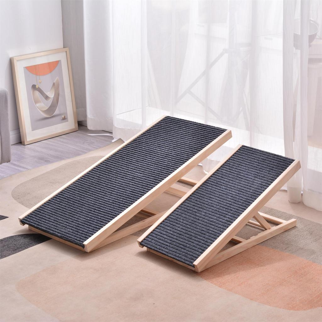 Adjustable Wooden Dog Climbing Ramp - Portable, Foldable Pet Ladder for Indoor & Outdoor Use