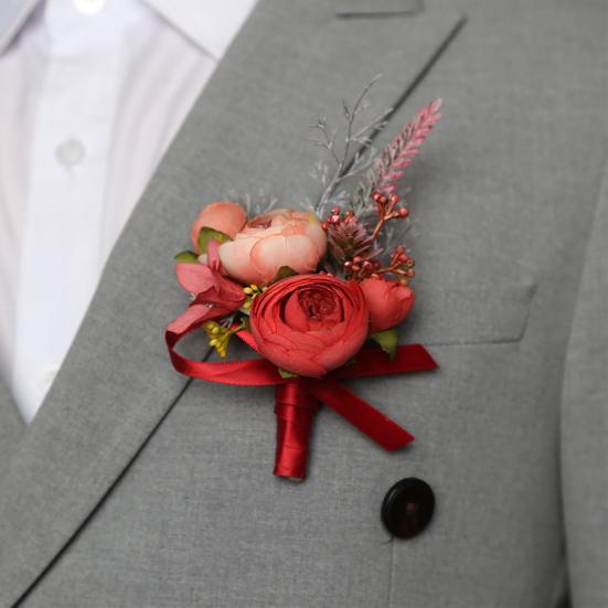 Lapela de Terno Masculino Flor Artificial Pulseira de Pulso Reutilizável Pulseira Floral Alta Simulação Versátil Celebração de Negócios Lapela