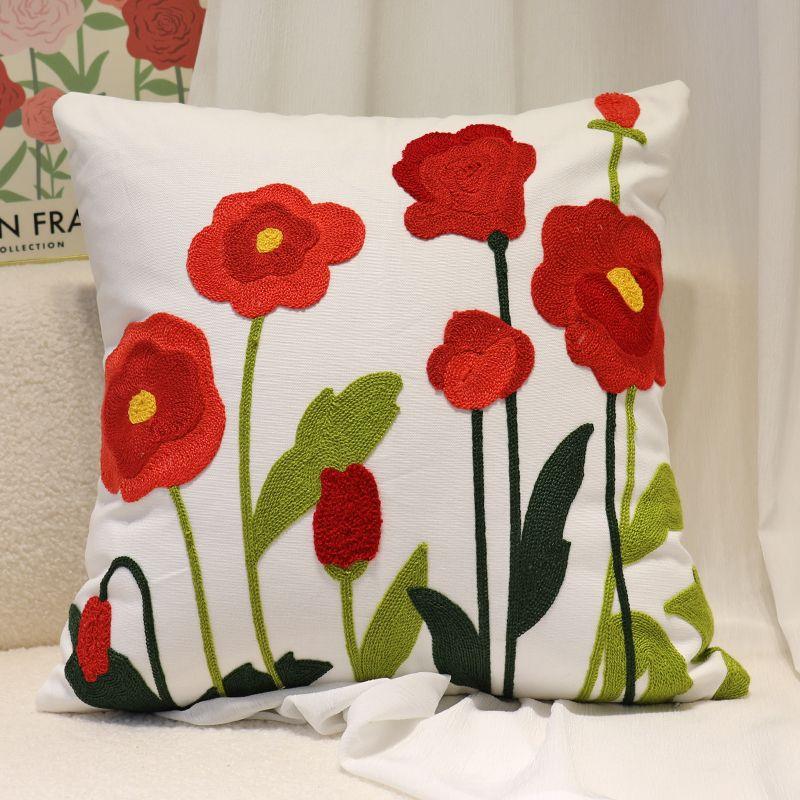

Пасторальная вышитая цветами подушка для гостиной, дивана, кровати, под спину, из хлопково-льняной ткани, подушка для спальни, эркерная подушка, наволочка Red Poppy 45*45 (pillowcase)