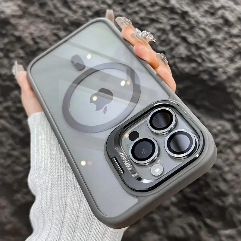 Magnetic Shockproof Phone Case For iPhone 16 16e 15 14 13 12 11 Pro Max For Magsafe Stand Glass Lens Protector Back Cover Funda