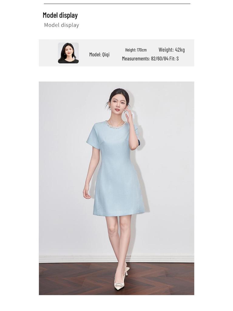 Diamond-Embellished Waist-Defining Linen Blend Dress - French Chic Women's Summer Style