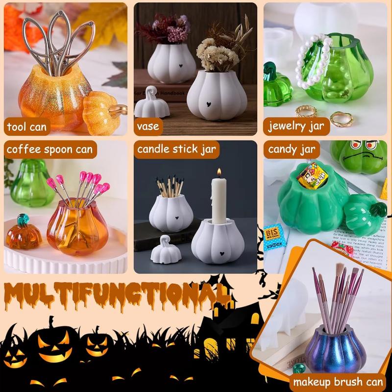 Mold Halloween Pumpkin Silicone Mold Epoxy Resin with Lid Molds DIY Craft Supplies for Christmas & Thanksgiving