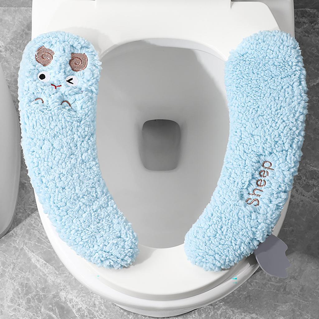 Cute Cartoon Toilet Seat Cushion Plush Seats Cushion for Warmth and Comfort for Family Guest Room Bathrooms Use
