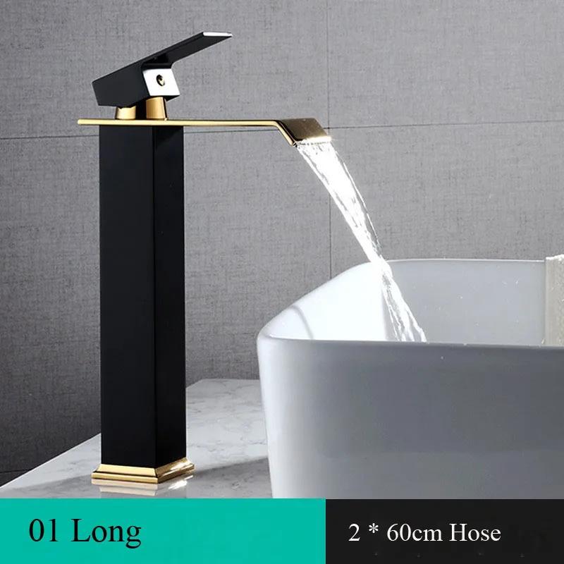 Basin Faucet Gold Black/White Waterfall Faucet Brass Bathroom Faucet Bathroom Basin Faucet Mixer Tap Hot and Cold Sink Faucet
