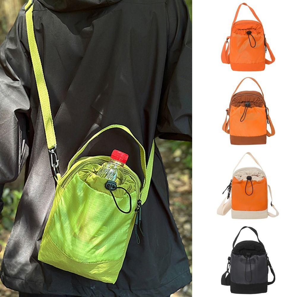 Casual Drawstring Crossbody Water Bottle Bag Nylon Versatile Phone Shoulder Pouch Adjustable Lightweight Mobile Phone Pocket Gym