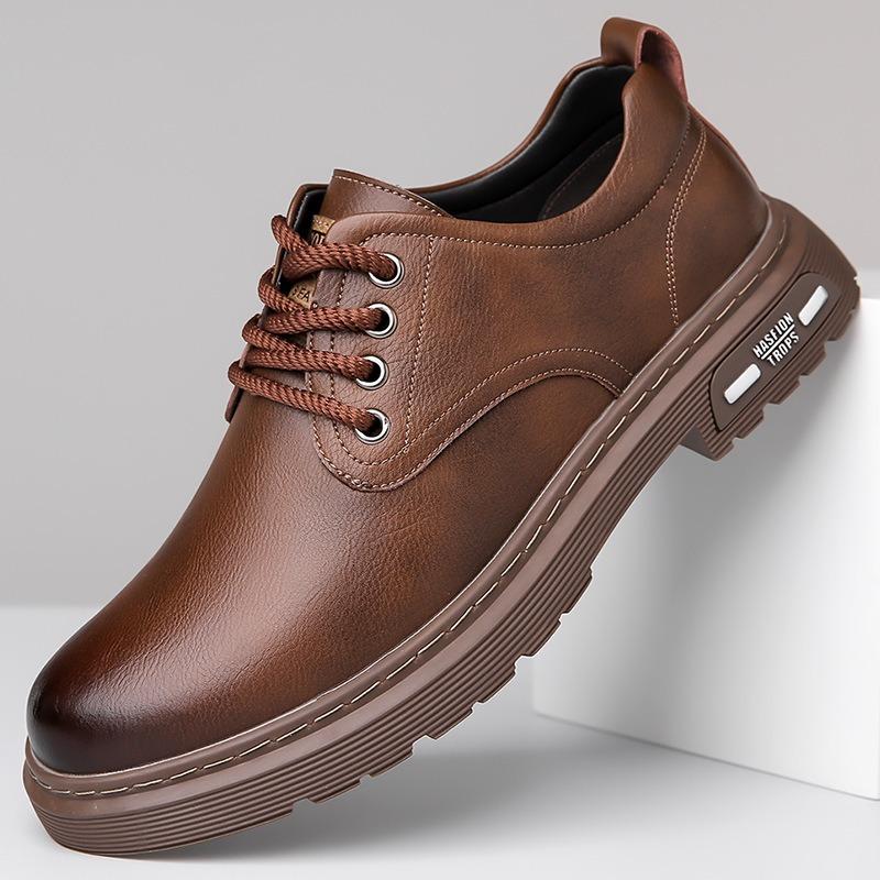 

Men s shoes autumn new business casual leather shoes men s retro tooling big head strong lace-up British fashion leather shoes 44 коричневый