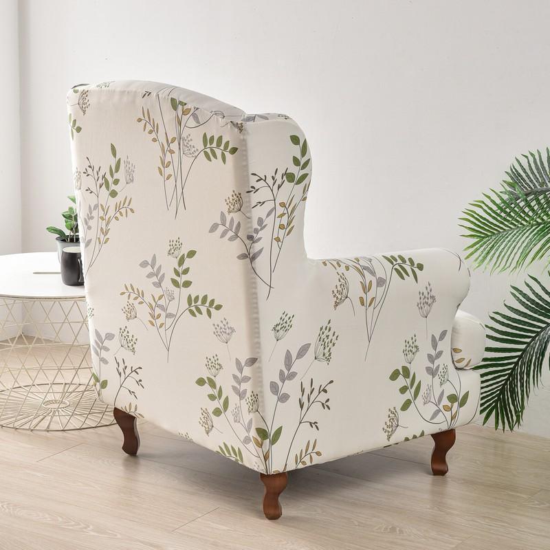 Floral Wing Chair Covers Stretch Spandex Armchair Cover with Seat Cushion Cover Elastic Sofa Slipcovers Kingback Sofa Slipcovers
